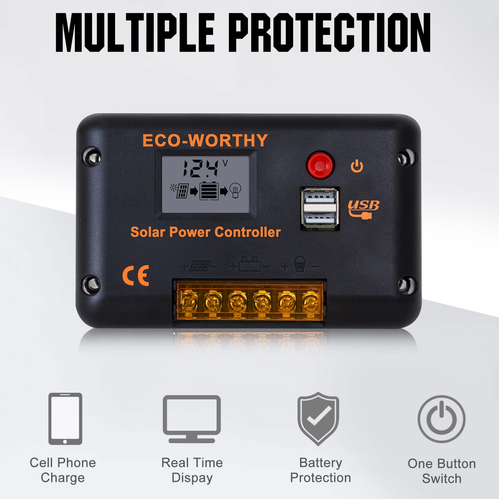 ECO-WORTHY 240Watt 12Volt Solar Panel Kit for Off Grid Home RV: 2pcs 120W Mono Solar Panel + 30A 12V/24V Charger Controller + Solar Cable + Tray Cable + Z Bracket Mount