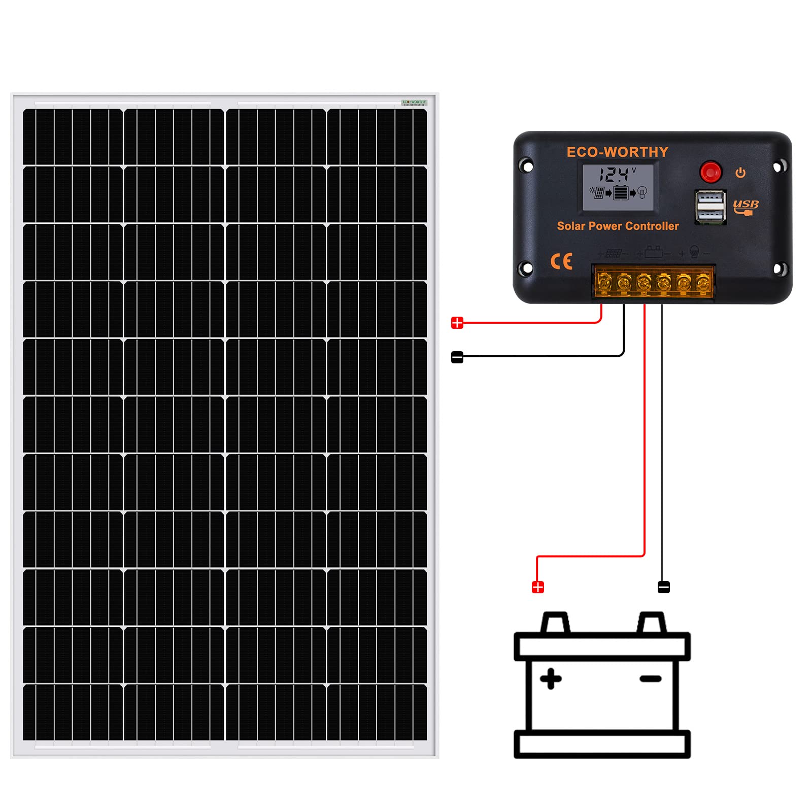 ECO-WORTHY 240Watt 12Volt Solar Panel Kit for Off Grid Home RV: 2pcs 120W Mono Solar Panel + 30A 12V/24V Charger Controller + Solar Cable + Tray Cable + Z Bracket Mount