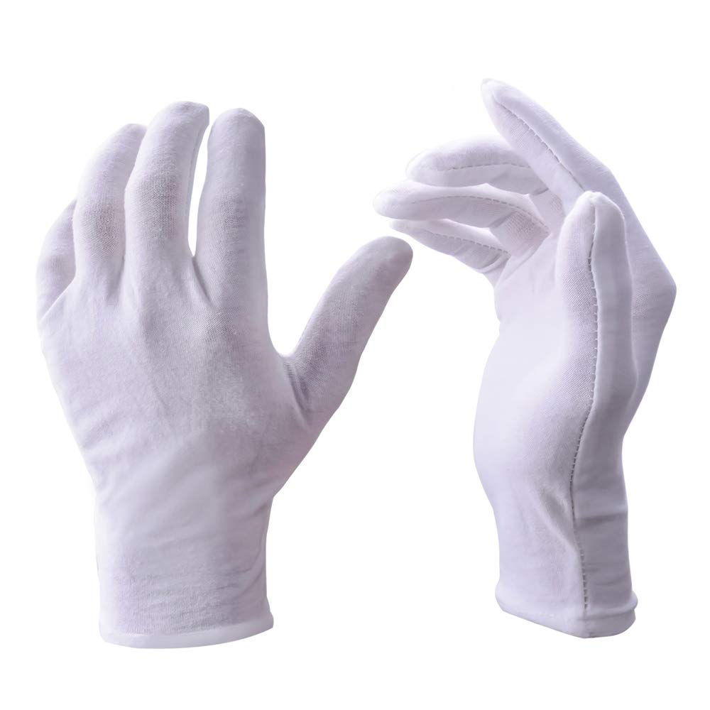 Zealor White Gloves, 12 Pairs Soft Cotton Gloves, Coin Jewelry Silver Inspection Gloves, Stretchable Lining Glove, Medium Size