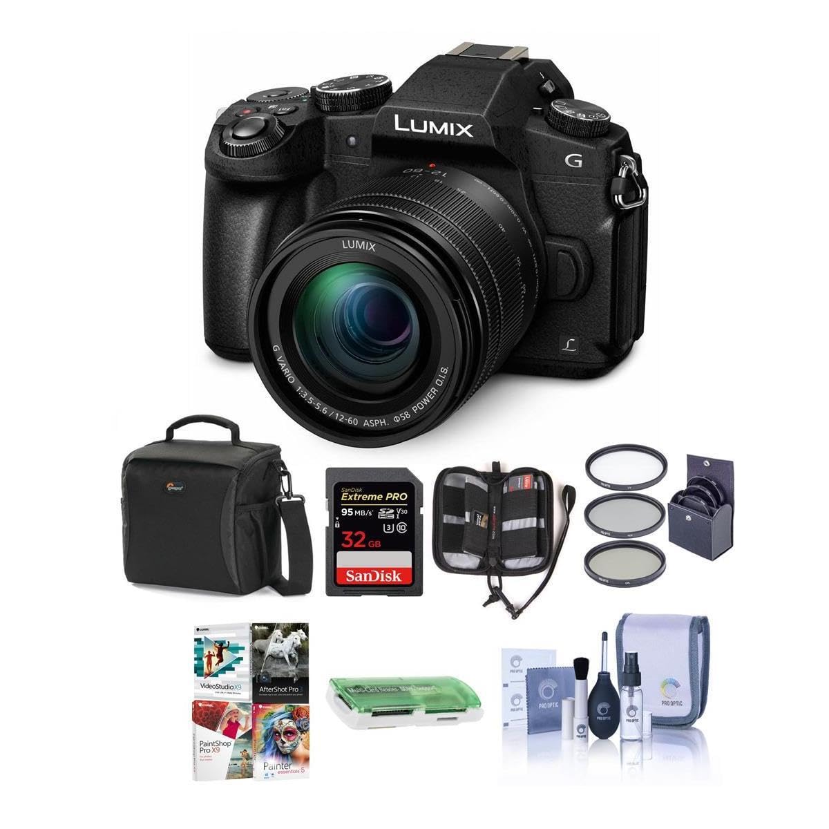 Nikon Lumix DMC-G85 Mirrorless Camera with 12-60mm F/3.5-5.6 Lumix G Vario Power OIS Lens, Black - Bundle with Bag, 32GB SDHC U3 Card, Cleaning Kit, Memory Wallet, Card Reader, 58mm Filter Kit