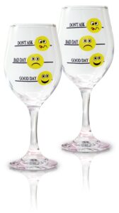 banberry designs funny wine glasses - good day bad day don't ask - set of 2 emoji wine glasses - birthdays anniversaries valentines everyday