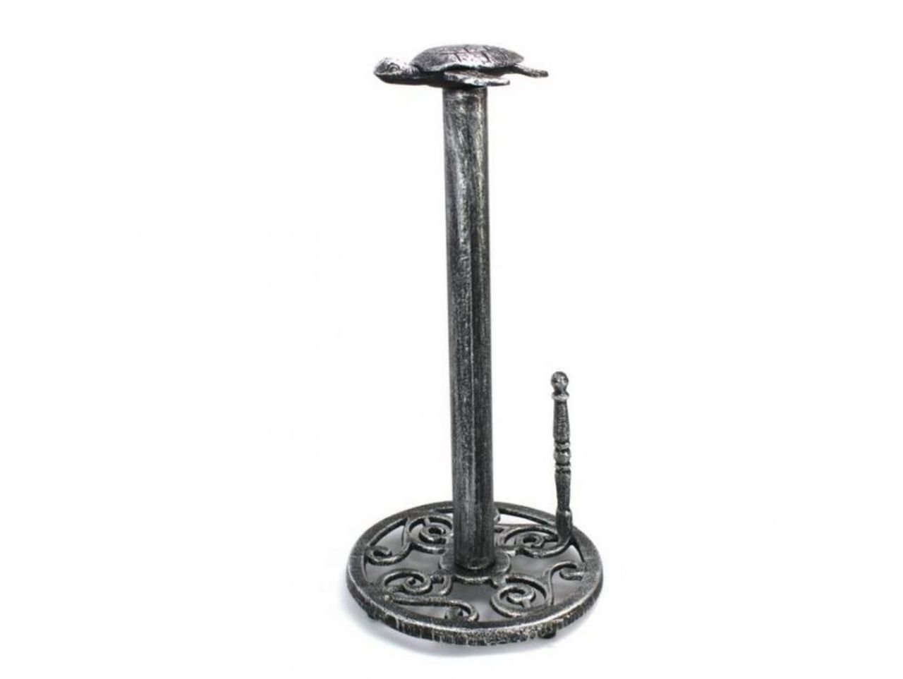 Hampton Nautical Antique Silver Cast Iron Paper Towel Holder 13"-Sea Turtle Beach Decor