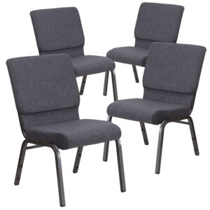 flash furniture 4 pack hercules series 18.5''w stacking church chair in dark gray fabric - silver vein frame