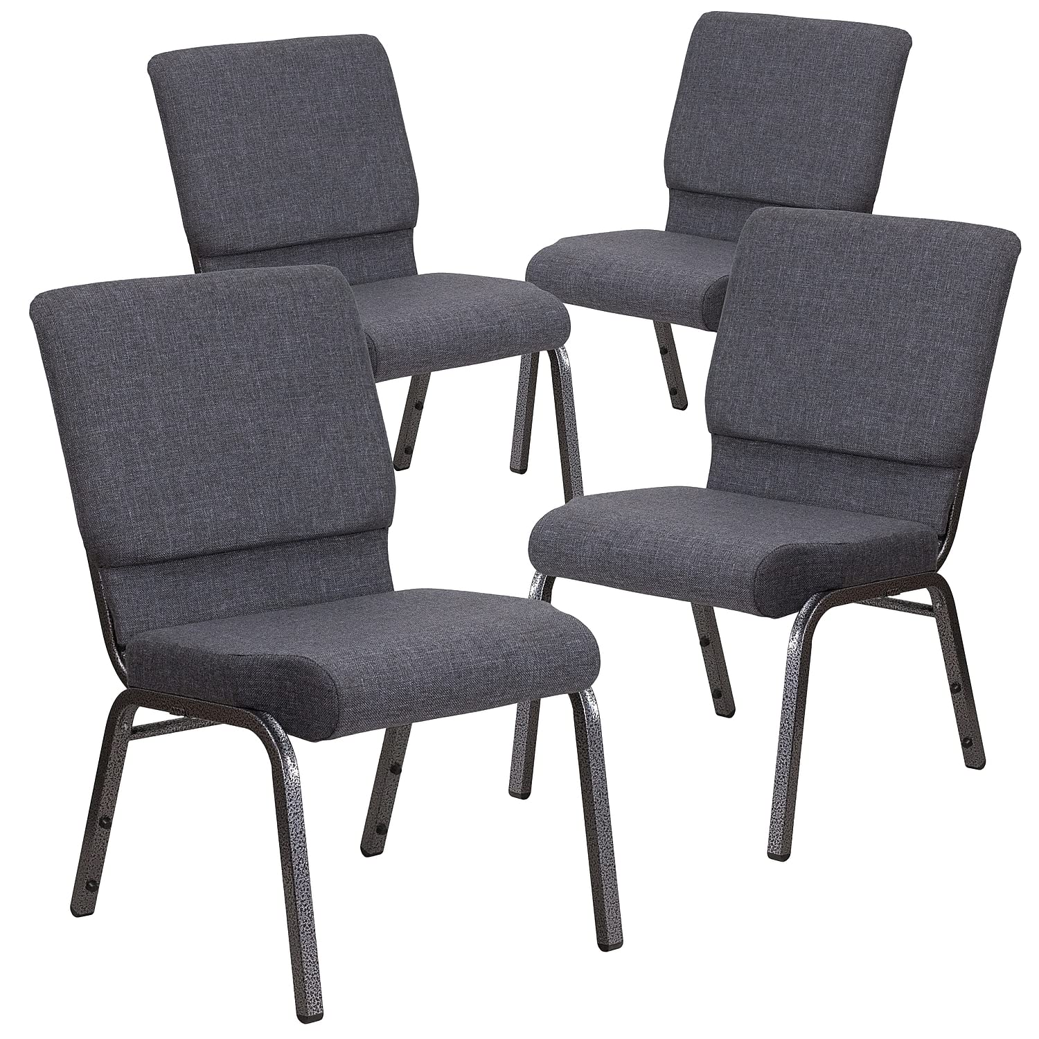 Flash Furniture 4 Pack HERCULES Series 18.5''W Stacking Church Chair in Dark Gray Fabric - Silver Vein Frame