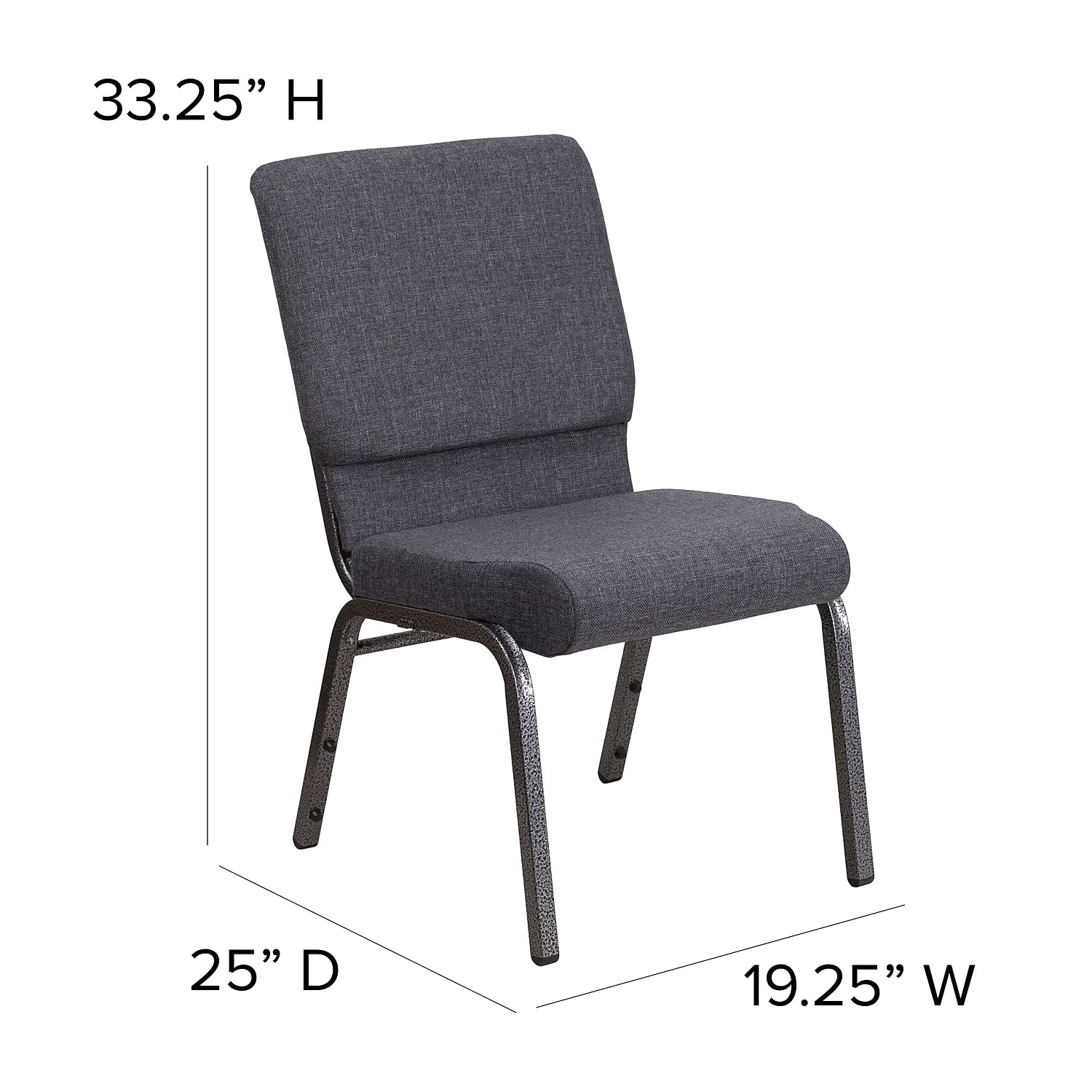 Flash Furniture 4 Pack HERCULES Series 18.5''W Stacking Church Chair in Dark Gray Fabric - Silver Vein Frame