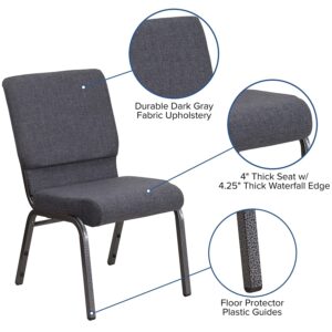 Flash Furniture 4 Pack HERCULES Series 18.5''W Stacking Church Chair in Dark Gray Fabric - Silver Vein Frame