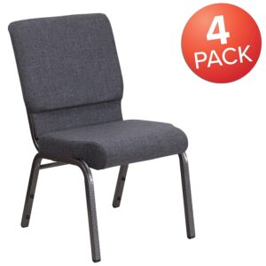 Flash Furniture 4 Pack HERCULES Series 18.5''W Stacking Church Chair in Dark Gray Fabric - Silver Vein Frame