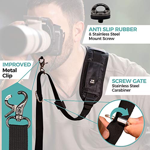 HiiGuy Camera Strap, Adjustable Padded Sling for All SLR and DSLR Cameras, Neck and Shoulder Strap, 32 Inches Long, with Screw Mount, Safety Tether