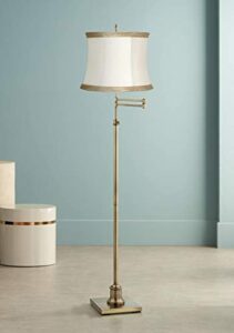 360 lighting westbury modern swing arm floor lamp standing 70" tall antique brass gold adjustable ivory linen drum shade with taupe trim for living room reading house bedroom office