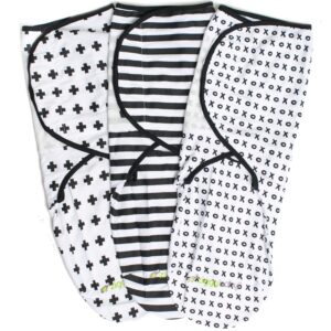 ziggy baby adjustable baby swaddles 0-3 months - blanket infant wrap set 3 pack - soft cotton black & white - newborn swaddle blankets for baby boy or girl, swaddle blanket