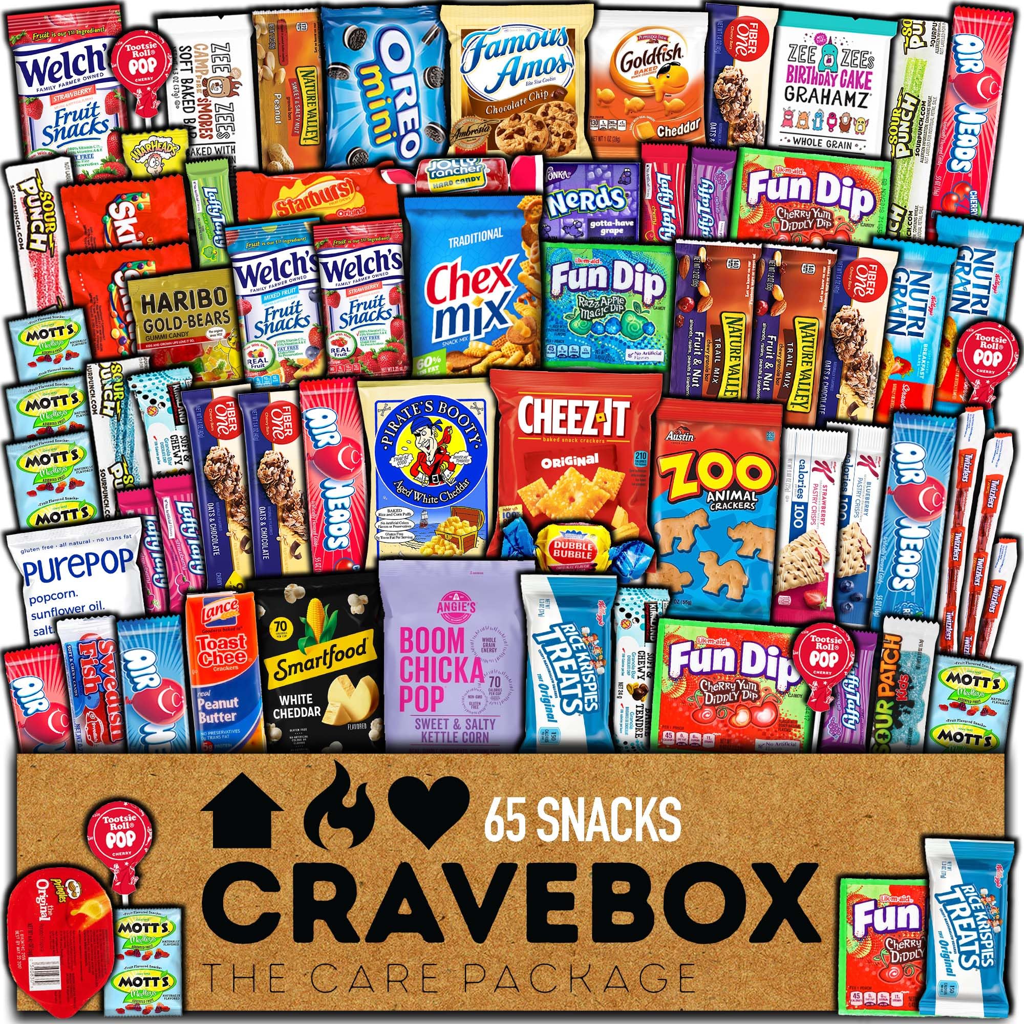 CRAVEBOX Snack Box (65 Count) Spring Finals Variety Pack Care Package Gift Basket Adult Kid Guy Girl Women Men Birthday College Student Office School