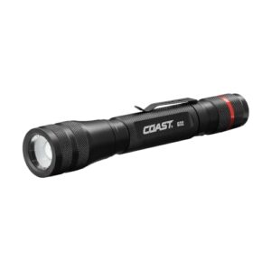 coast g32 465 lumen flashlight with pure beam, twist focus and bulls-eye spot beam, black