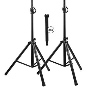 starument pa speaker stands pair pro adjustable height with 50 cable ties kit to secure cable to stand (2 stands) 6ft tripod speaker stands