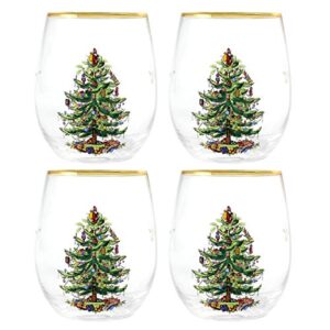 spode christmas tree 16-oz stemless wine glasses, set of 4