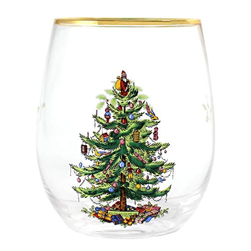 Spode Christmas Tree 16-oz Stemless Wine Glasses, Set of 4