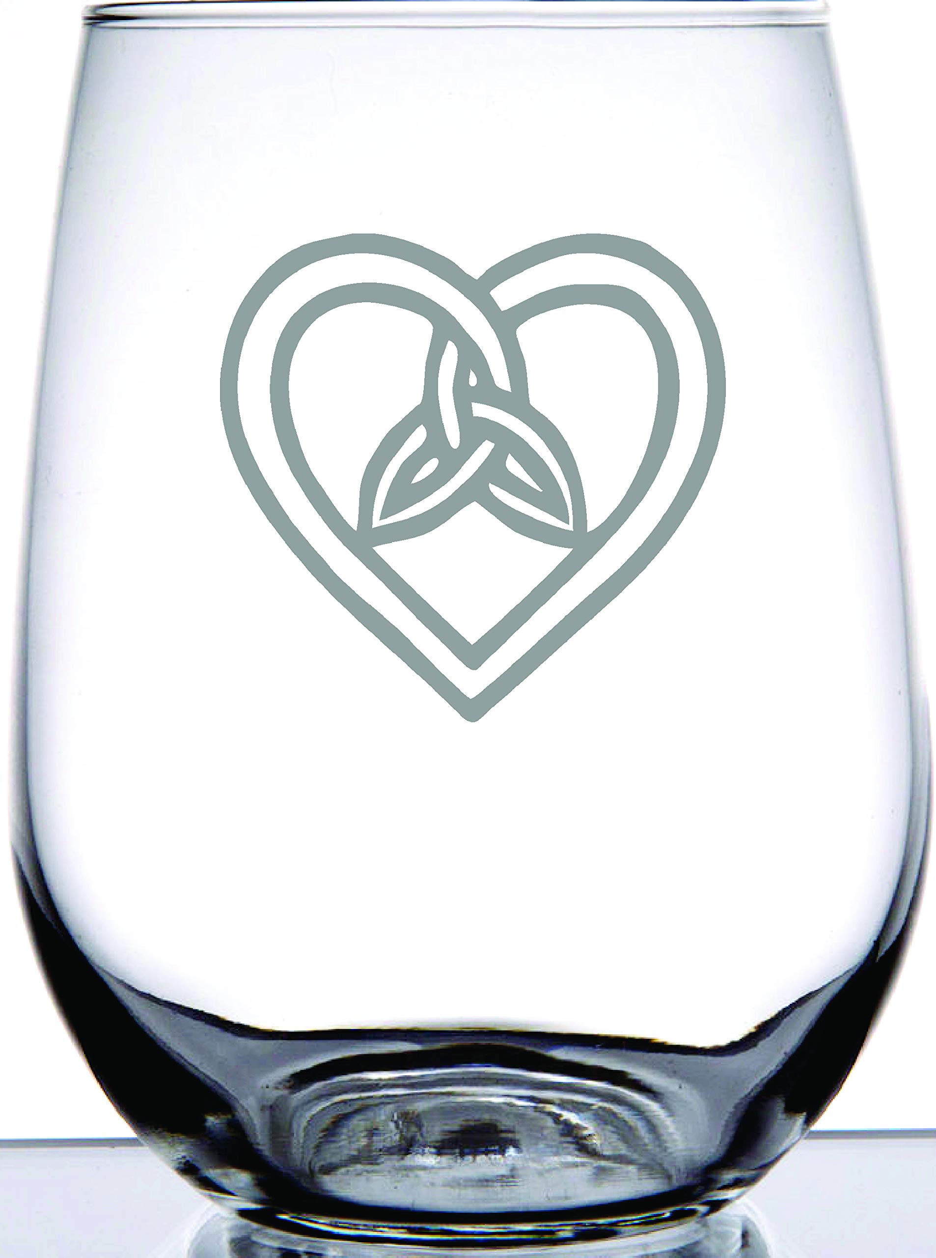 IE Laserware Irish Celtic Heart and Trinity Knot Laser Etched Engraved Stemless Wine Glass. Great Irish Gift