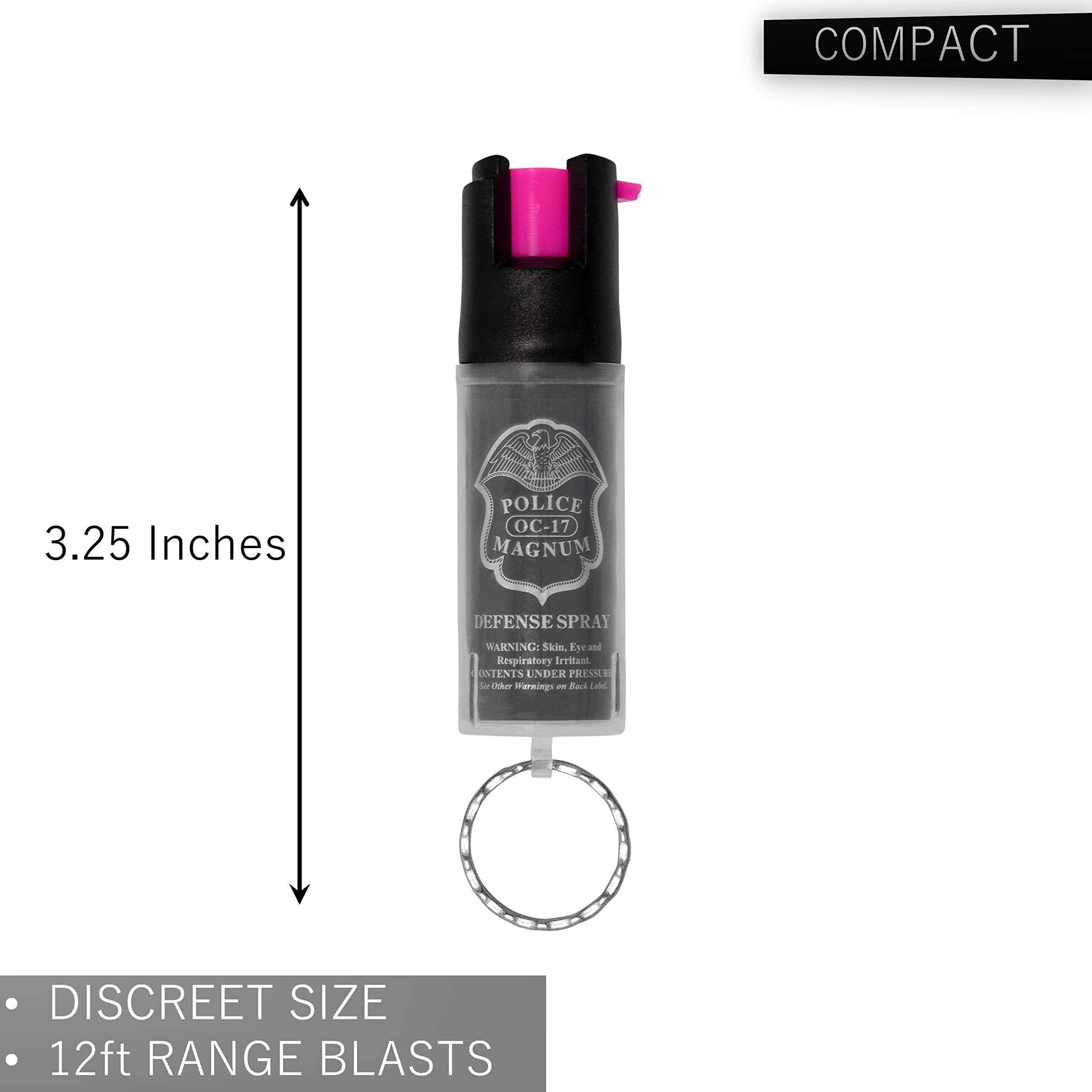 Police Magnum Mini Pepper Spray Self Defense- Small Discreet Pink OC Spray- 1 Pack 1/2oz Twist Lock Keyring (Pink Pocket Knife &Clear Sleeve)