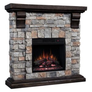 Classic Flame Pioneer Stone Electric Fireplace Mantel Package - Brushed Dark Pine, 18WM10400-I601