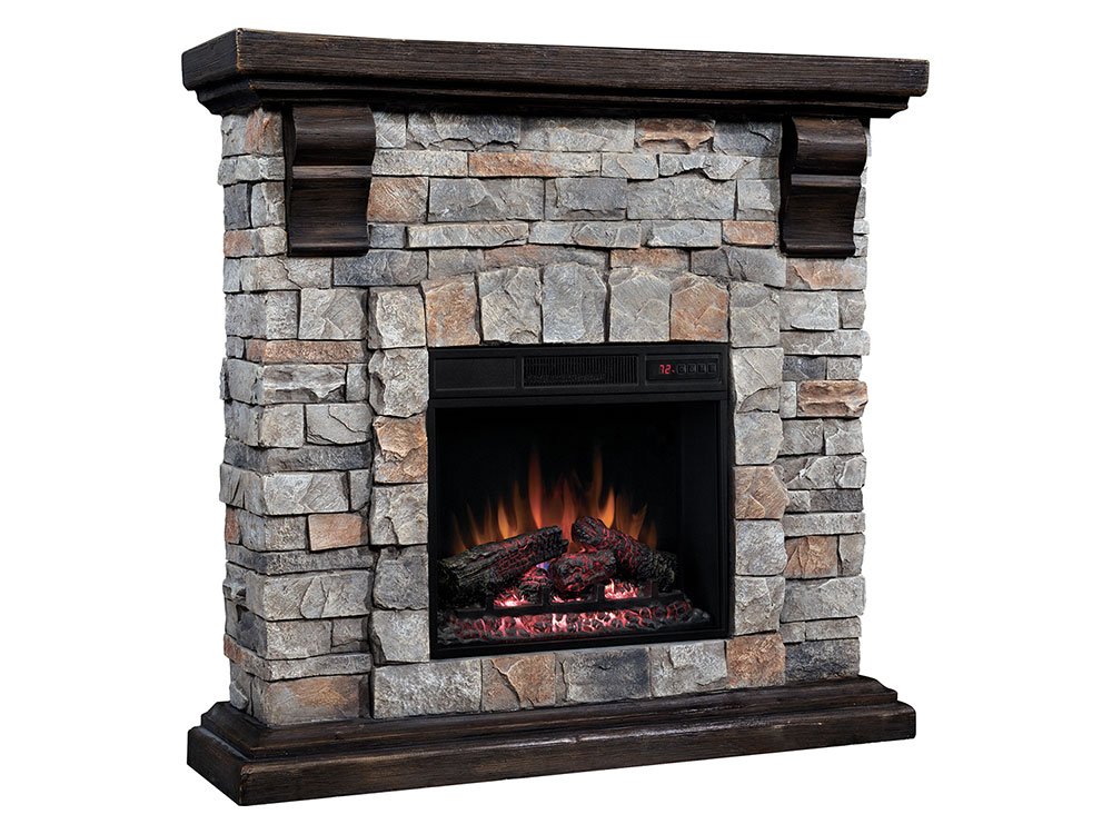 Classic Flame Pioneer Stone Electric Fireplace Mantel Package - Brushed Dark Pine, 18WM10400-I601