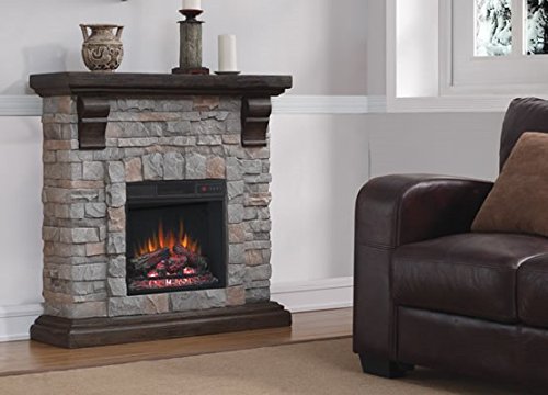 Classic Flame Pioneer Stone Electric Fireplace Mantel Package - Brushed Dark Pine, 18WM10400-I601