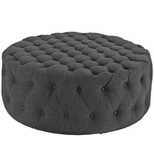 modway amour fabric upholstered button-tufted round ottoman in gray