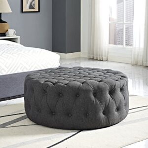 Modway Amour Fabric Upholstered Button-Tufted Round Ottoman in Gray