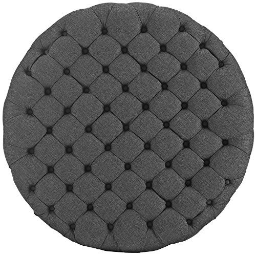 Modway Amour Fabric Upholstered Button-Tufted Round Ottoman in Gray