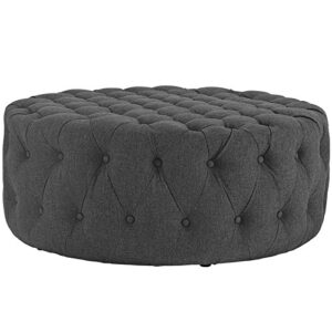 Modway Amour Fabric Upholstered Button-Tufted Round Ottoman in Gray