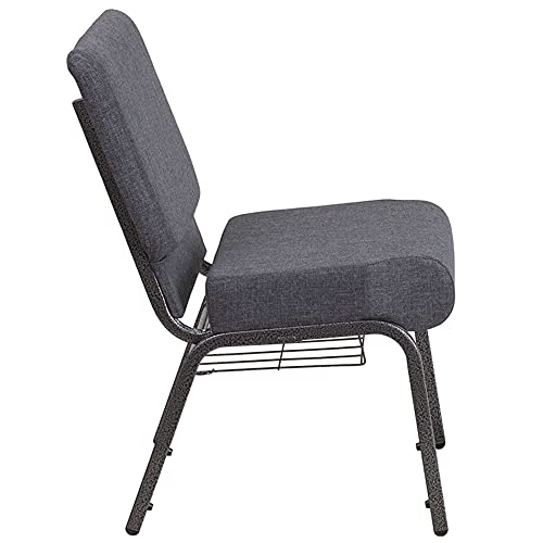 Flash Furniture HERCULES Series 21''W Church Chair in Dark Gray Fabric with Book Rack - Silver Vein Frame