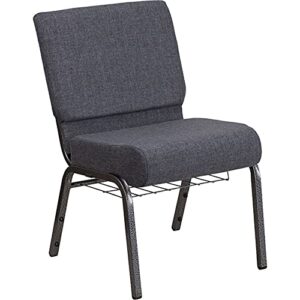 flash furniture hercules series 21''w church chair in dark gray fabric with book rack - silver vein frame