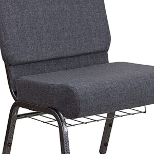 Flash Furniture HERCULES Series 21''W Church Chair in Dark Gray Fabric with Book Rack - Silver Vein Frame