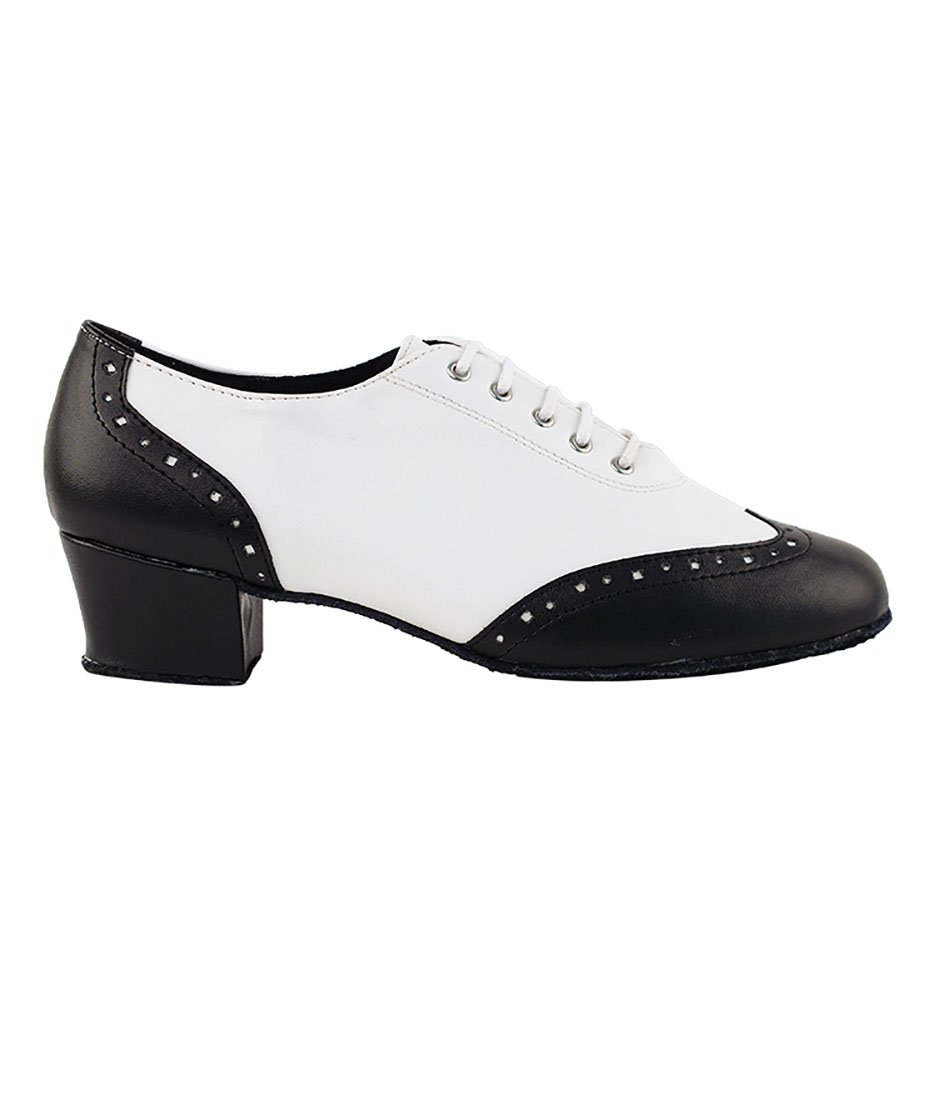 Very Fine Dance Shoes - Ladies Practice, Cuban Low Heel, Waltz Ballroom Dance Shoes - 2008-1.5-inch Heel and Foldable Brush Bundle - Black Leather - White Leather - 7