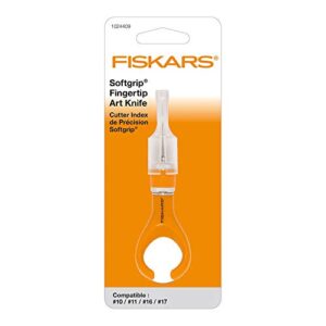 Fiskars Softgrip FingerTip Art Knife, Finger-Handicraft Knife/Blade, for Right- and Left-Handed People, Total Length: 10,7 cm, Quality Steel/Plastic, Orange, 1024409