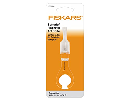 Fiskars Softgrip FingerTip Art Knife, Finger-Handicraft Knife/Blade, for Right- and Left-Handed People, Total Length: 10,7 cm, Quality Steel/Plastic, Orange, 1024409