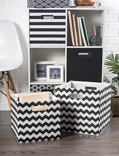 DII Collapsible Polyester Storage Cube, Chevron, Black, Large