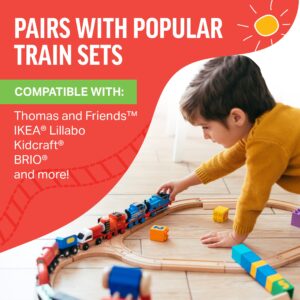 Tiny Conductors 18 Piece Wooden Train Track Connectors & Adapters, 100% Real Wood Male-Male & Female-Female Pieces, Compatible with Thomas and Major Brands Wooden Toy Railroad Sets, (18-Piece)