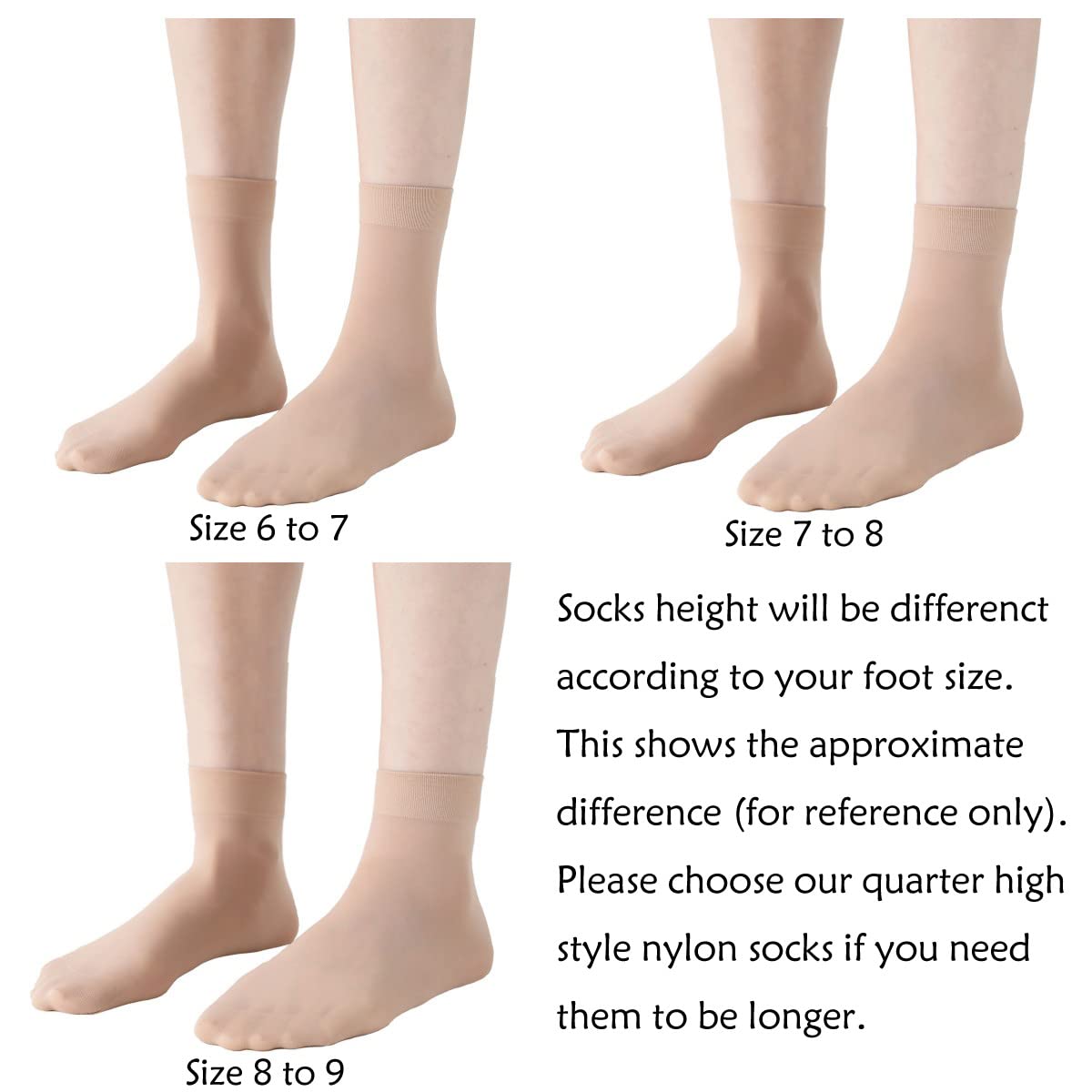 FITU Women's 12 Pairs Nylon Ankle High Tights Hosiery Socks (6 Black 6 Beige)