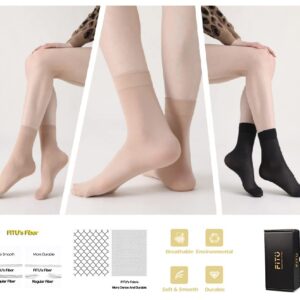 FITU Women's 12 Pairs Nylon Ankle High Tights Hosiery Socks (6 Black 6 Beige)