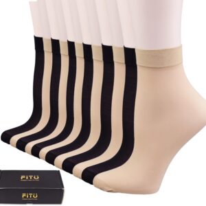 FITU Women's 12 Pairs Nylon Ankle High Tights Hosiery Socks (6 Black 6 Beige)