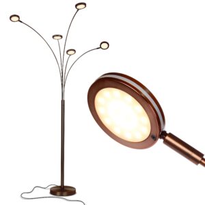 brightech orion arc floor lamp for living room, tree floor lamp with 5 adjustable arms, multi-head standing lamp with flexible rotating led lights for bedroom, dorm - bright hanging lighting - bronze