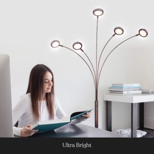 Brightech Orion Arc Floor Lamp for Living Room, Tree Floor Lamp with 5 Adjustable Arms, Multi-Head Standing Lamp with Flexible Rotating LED Lights for Bedroom, Dorm - Bright Hanging Lighting - Bronze