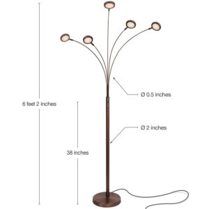 Brightech Orion Arc Floor Lamp for Living Room, Tree Floor Lamp with 5 Adjustable Arms, Multi-Head Standing Lamp with Flexible Rotating LED Lights for Bedroom, Dorm - Bright Hanging Lighting - Bronze