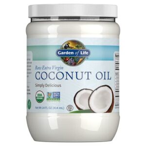 garden of life organic extra virgin coconut oil - unrefined cold pressed plant based oil for hair, skin & cooking, 14 fl oz