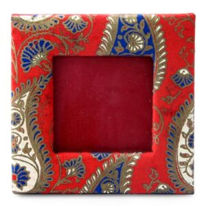 novica handmade paper photo frame red blue print india decor accessories 'paisley romance'