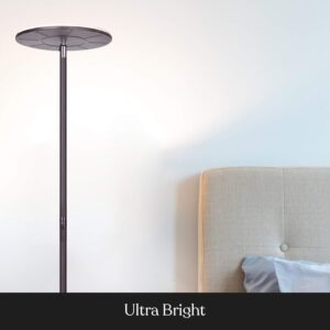 Brightech Sky Flux Dimmable LED Floor Lamp – Super Bright Floor Lamp for Living Room and Offices – Torchiere Standing Lamp with 3 Light Options, Tall Lamp for Bedroom Reading and More - Bronze