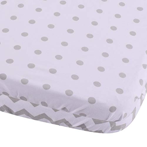 Waterproof Bassinet Sheets 2-Pack for Baby Boy or Baby Girl - (Grey Chevron & Grey Polka Dots)