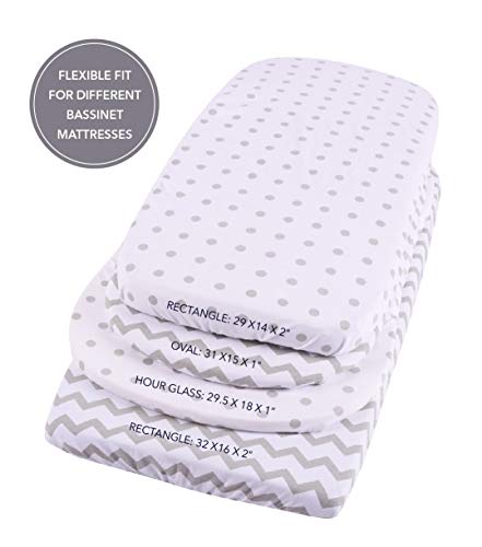 Waterproof Bassinet Sheets 2-Pack for Baby Boy or Baby Girl - (Grey Chevron & Grey Polka Dots)