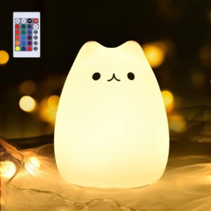 goline cat lamp, gifts for 3 4 5 year old girls,graduation gifts for teen girls,kids night light for bedroom,kawaii kitty baby nursery lamp with remote control.