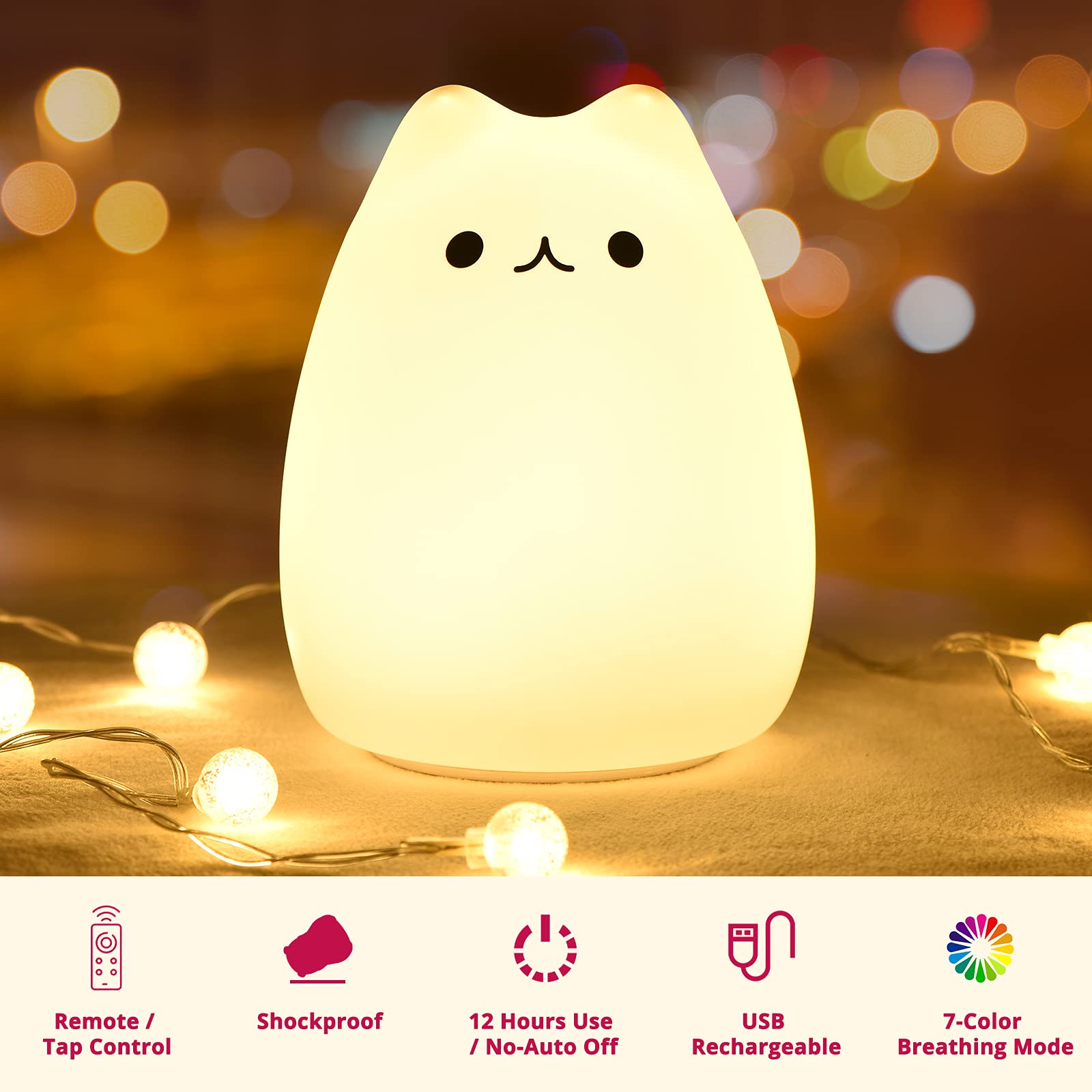 GoLine Cat Lamp, Gifts for 3 4 5 Year Old Girls,Graduation Gifts for Teen Girls,Kids Night Light for Bedroom,Kawaii Kitty Baby Nursery Lamp with Remote Control.