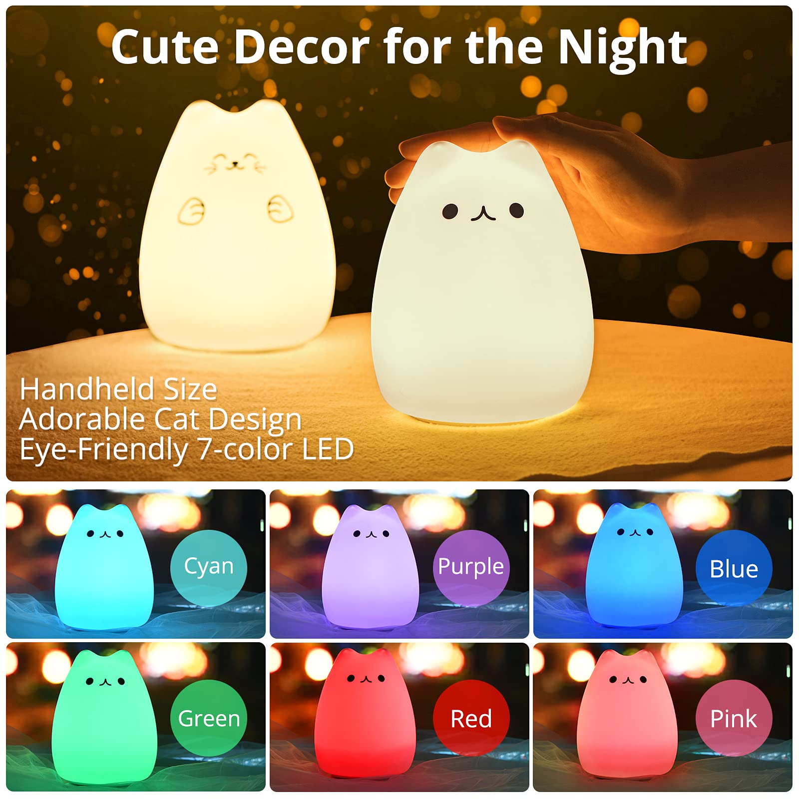 GoLine Cat Lamp, Gifts for 3 4 5 Year Old Girls,Graduation Gifts for Teen Girls,Kids Night Light for Bedroom,Kawaii Kitty Baby Nursery Lamp with Remote Control.